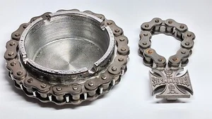 Cenicero de cadena para motocicleta + Juego de cruz WCC - Regalo del día del padre para motociclista - Hombre Cueva - Imagen 1 de 6