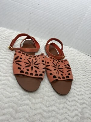 Sandalias planas Tory Burch naranja gamuza perforadas mayo envolventes al tobillo para mujer talla 10M Foto 1 de 4