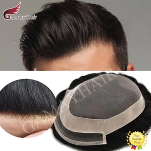 Mens Toupee Hairpiece Human Hair System Fine Mono Welded Lace Front Wig for Men - Picture 1 of 13