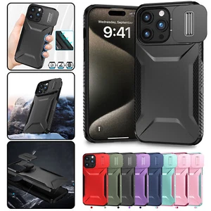 For iPhone 16 Pro Max 16e 15 Heavy Duty Rugged Phone Case W/ Sliding Lens Cover - Picture 1 of 64