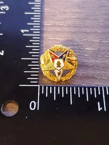 Tono dorado ORDEN DE LA ESTRELLA ORIENTAL SOMBRERO/SOLAPA PIN albañil masónico qe - Imagen 1 de 2