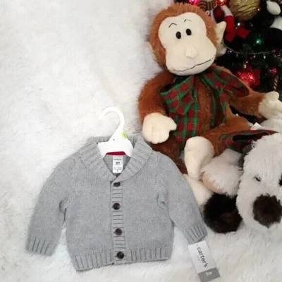 CARTER'S BABY Suéter Cárdigan Infantil, "BABY BOY" (Talla 3M) GRIS ~ NUEVO CON ETIQUETAS Foto 1 de 4