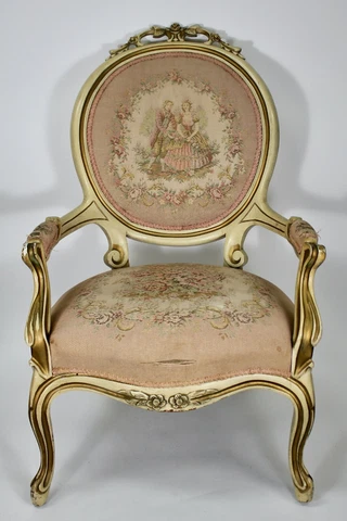 Antique Louis XV Style Painted Aubusson Fauteuil Armchair Cover
