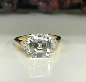 2 CT Asscher Cut Lab Created Diamond Women Engagement Ring 14K Yellow Gold Over - Picture 1 of 5