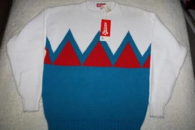 VINTAGE 70s MERONA ADULT MENS CREW SWEATSHIRT 80s BLUE GEOMETRIC MEDIUM RARE NEW - Image 1 of 4