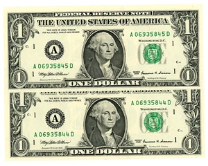 US /Federal Reserve Note .. P-504 (Fr-1924A) .. 1 Dollar .. 1999 ... *UNC* Pair - Picture 1 of 2