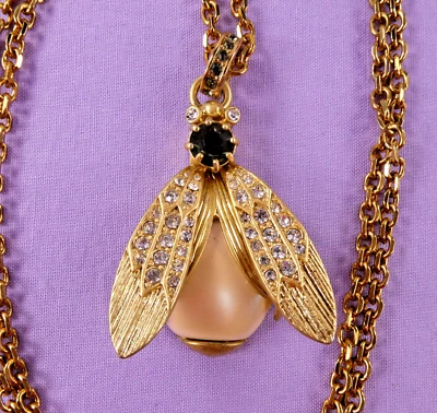 Collar de cadena colgante Ann Taylor abejorro imitación perlas cristales insecto grande B Foto 1 de 4