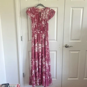 Neu mit Etikett Lovestitch Maxikleid Größe Small rosa und weiß - Bild 1 von 7