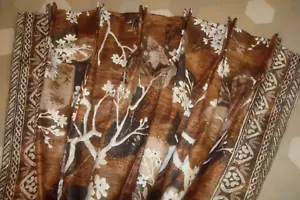 New Custom 1 pr Drapes Pinch pleat Lined Asian Lake Blossom Toile Border 89" lg - Picture 1 of 11