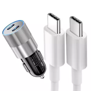PD 40W Dual USB-C Fast Car Charger Type C Cable For iPhone 16 15 Pro Max Plus - Picture 1 of 19