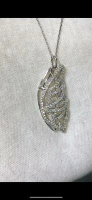 Platino Argento Sterling a Pavé Bianco Zaffiro Ali D'Angelo Design Collana - Immagine 1 di 4