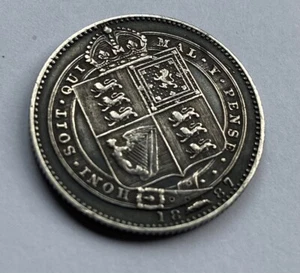 1887 Silver Shilling Coin - Jubilee Victoria Dark Tone - Picture 1 of 5