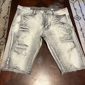 Smoke Rise Men's Distressed Denim Shorts Stretch Bleached Wash Size 44 - Picture 1 of 10