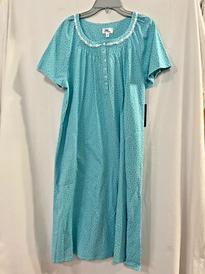 Aria 100% Cotton Women's Short Sleeve Scoop Neck Nightgown Pockets Many SZ  NEW - Image 1 of 3