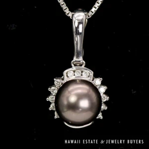 Halskette mit Anhänger 10,6 mm Tahitiperle & 0,35 kt Diamant 18 K Weißgold - Bild 1 von 6