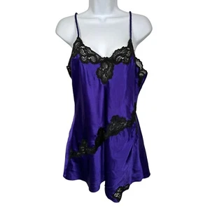 Vintage Victorias Secret Small Nightgown Slip Purple Black Lace Gold Label - Picture 1 of 12