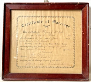Antique Wood Framed Marriage Certificate 1919 y Under Glass 11"x 12" GUC - Bild 1 von 3