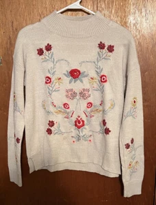 WILD HART Womens Long Sleeve Embroidered Floral Sweater Size Medium - Picture 1 of 4