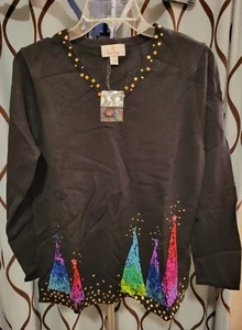 Quacker Factory Winter Christmas Three Multicolor Sequins Sweater SZ Small(0340) - Picture 1 of 6
