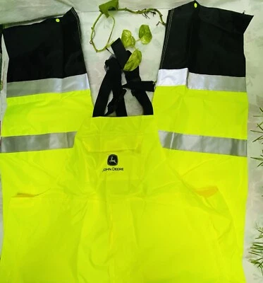 John Deere Classic E Rain Bib Coveralls Reflective Safety Workwear Size L. New - Image 1 of 4