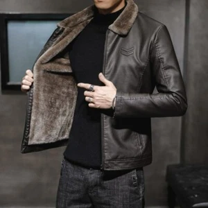 Dicke Lederjacke für Herren, warmer windfester Mantel Winter - Bild 1 von 15