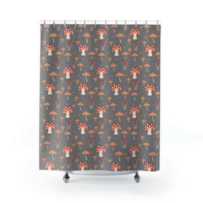 Forest Mushrooms Shower Curtain, Mushroom Bathroom Decor, Retro Bathroom - Image 1 of 4