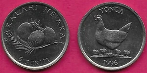 TONGA 5 SENITI 1996 UNC HENNE MIT VIER KÜKEN, KOKOSNÜSSE ÜBER ZWEIG, WELTNAHRUNGSTAG - Bild 1 von 1