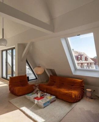 Trendy Modern Y2K Togo Sofa 3-Seater - Orange Suede Togo Sofa Couch Three People - Image 1 of 4