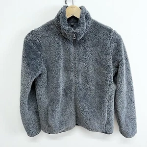 Uniqlo Full Zip Gray Deep Pile Sherpa Fleece Jacket Women’s M - Picture 1 of 7