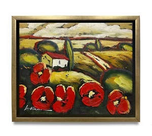 NY Art-Original Oil Painting of Landscape with Flower Canvas 8x10 Framed - Picture 1 of 6