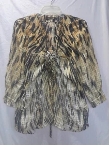 Roberto CAVALLI Silk Blouse Snap Front w/Ties Sheer Tiger Animal Print Size M 42 - Picture 1 of 9