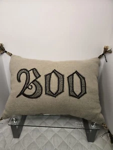 "BOO" Pillow Tan In Color Braided Tassels Approximately 23 In. Long 1nd 10 Deep - Picture 1 of 9
