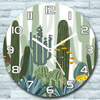 Glass Wall Clock Round Fi 30 Cactus Blooming Cacti Decor Kitchen Home