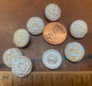 vintage 1/2" glass round milk glass 8pcs white opalescent made in Czechoslovakia - Picture 1 of 5