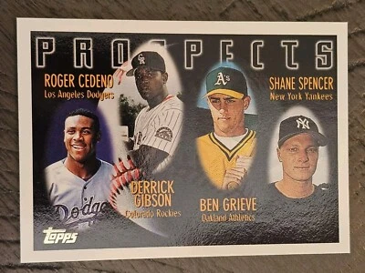 1996 Topps - Prospects #436 Ben Grieve, Roger Cedeno, Derrick Gibson (RC) - Image 1 of 2