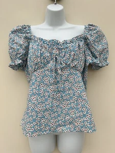 Exquiss's Ladies Blue Red Ditsy Floral Blouse Top Size Large BNWT Off Shoulder - Picture 1 of 7