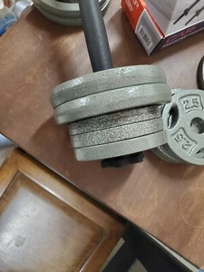 Pair of adjustable dumbbell handles w assorted 1" weight plates TOTAL 35 lbs - Picture 1 of 4
