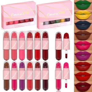 CmaaDu 6Pcs/Set Double End Lipgloss And Lipstick Lip Waterproof Long Lasting Mo