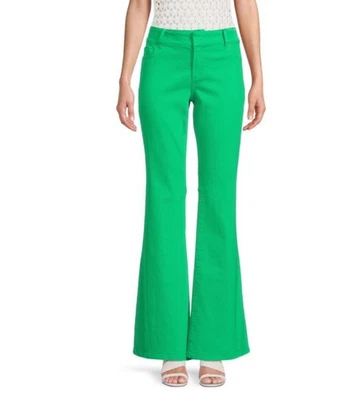 Alice + Olivia Jeans 27 4 Stacey Low Rise Bell Flare Green Denim Jeans Tall $299 - Image 1 of 4