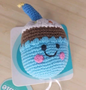 Pebble Fair Trade Crochet Organic Cotton Blue Cupcake Rattle Baby Gift Pretend - Picture 1 of 5