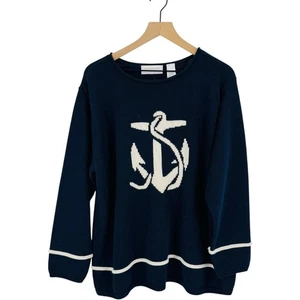 Suéter Náutico Vintage Liz Claiborne Anchor Azul Marino Blanco Algodón Pullover Talla 2X - Imagen 1 de 7