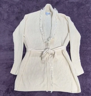 Antonio Melani Womens Small Beige Long Sleeve Belted Fringe Cardigan Sweater  - Image 1 of 4