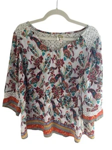Blusa Boho Fig And Flower Talla 2X Diseño de Encaje en la Espalda - Imagen 1 de 9