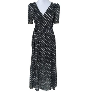 Calvin Klein Damen V-Ausschnitt schwarz & weiß Clip-Dot Chiffon Maxikleid Gr. 10 Neu mit Etikett - Bild 1 von 7