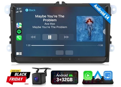 9" IPS Android 14 CarPlay Autoradio Navi Bluetooth Kamera für VW Passat B6 B7 CC - Bild 1 von 4