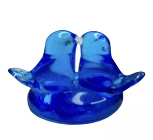 VTG Glass Kissing Pr Blue Birds of Happiness Figurine Ron Ray 1997 Signed 28 Yrs - Picture 1 of 6