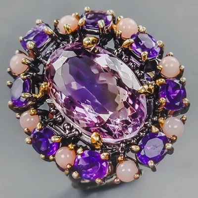 Anillo de plata de ley 925 hecho a mano de 16 quilates + ametrino natural talla 8/R438359 Foto 1 de 4