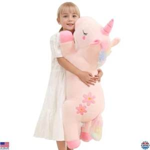 32 Zoll Jumbo rosa Einhorn Plüsch - weiches Körperkissen Haustier, großer Regenbogen Stofftier - Bild 1 von 6