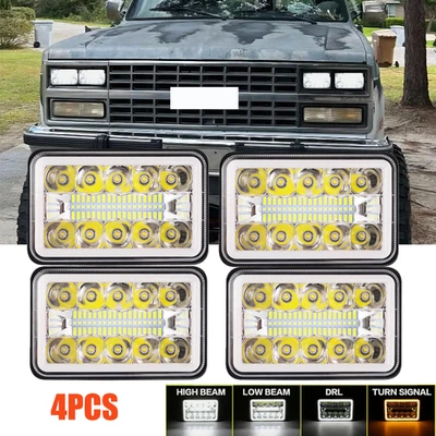 4PCS 4X6" LED Headlights DRL Hi/Lo Beam For Chevrolet R2500 Suburban 1989-1991 A Foto 1 de 4