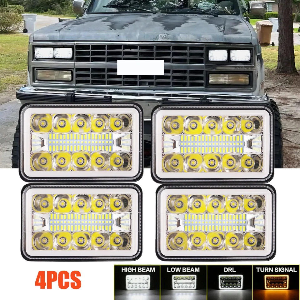 4PCS 4X6" LED Headlights DRL Hi/Lo Beam For Chevrolet R2500 Suburban 1989-1991 A Foto 1 de 4